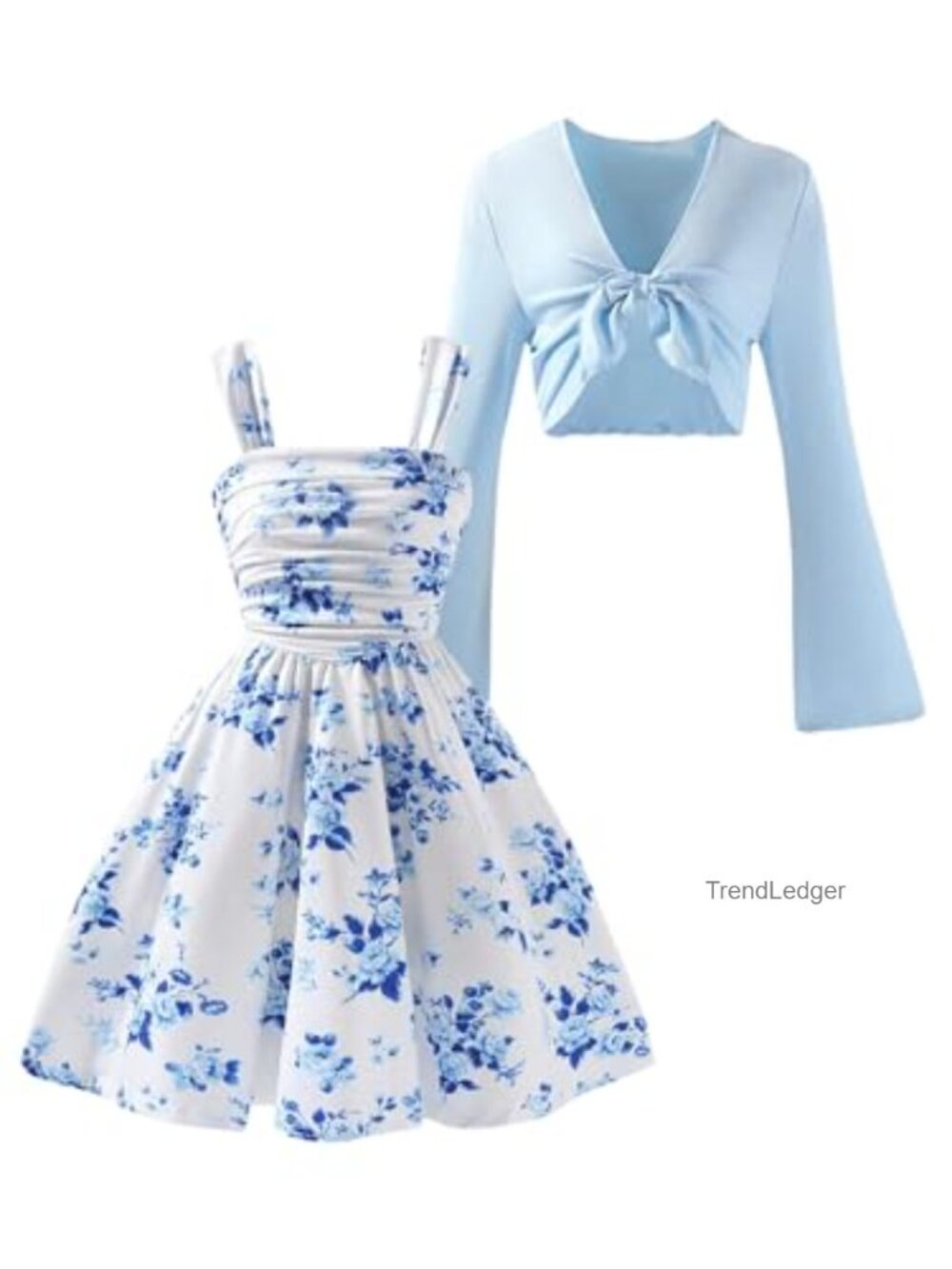 Verdusa Girls 2 Piece Dress Set Floral Ruffle Dress with Crop Cardigan